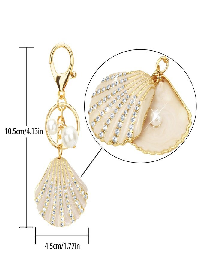 ABLY Shell Shaped Pearl Rhinestone Keychain Pendant for Women, Handbag Keychain and Wallet Accessory, Perfect for Car Keys, Wallets, Handbags and Backpacks Decoration,Champagne Gold - Image 2